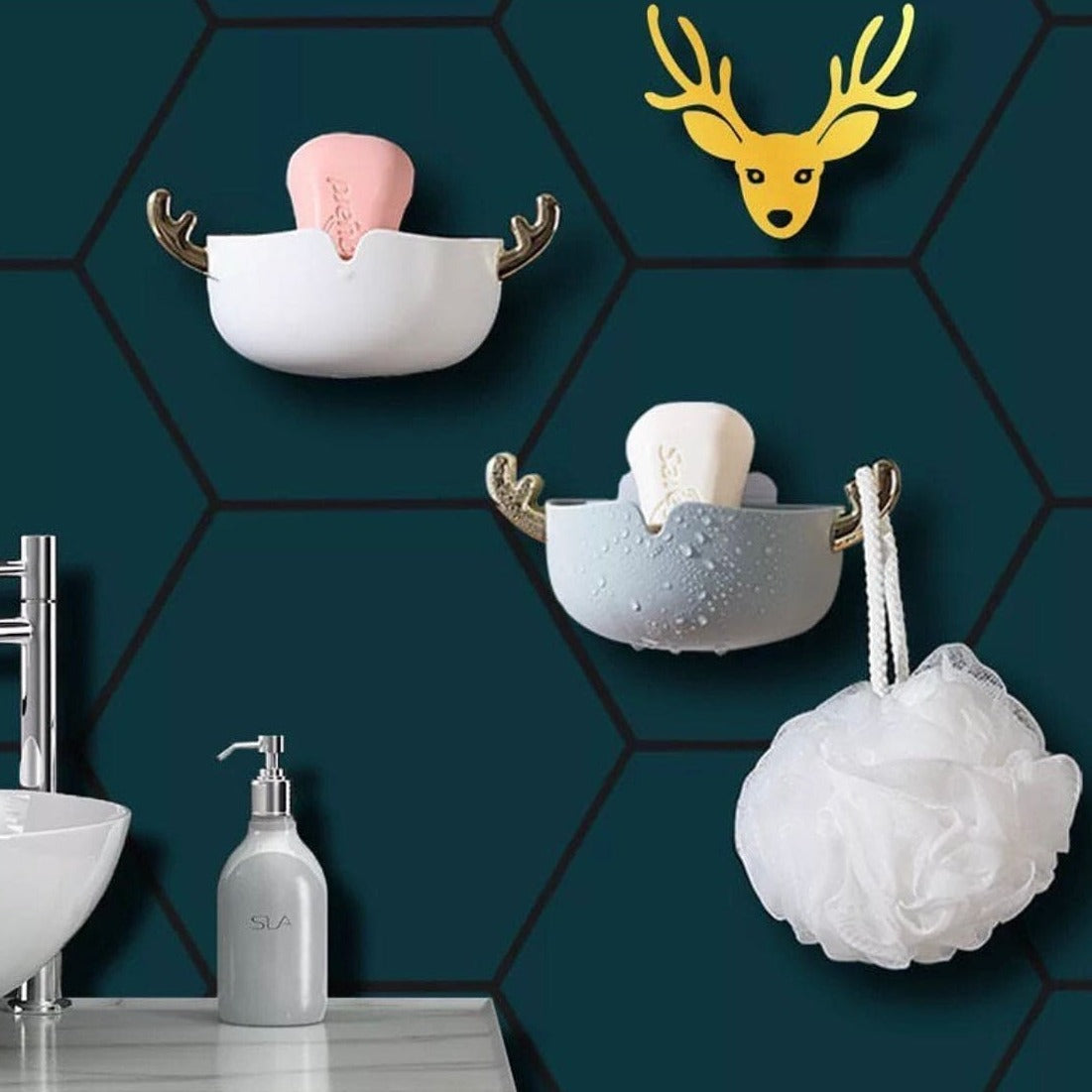Antlers Shaped Soap Holder, Wall Mounted ABS Non-sticky Soap Holder, Simple Drain Soap Free Punch Storage Rack Antlers Shaped Soap Holder, Wall Mounted ABS Non-sticky Soap Holder, Simple Drain Soap Free Punch Storage Rack